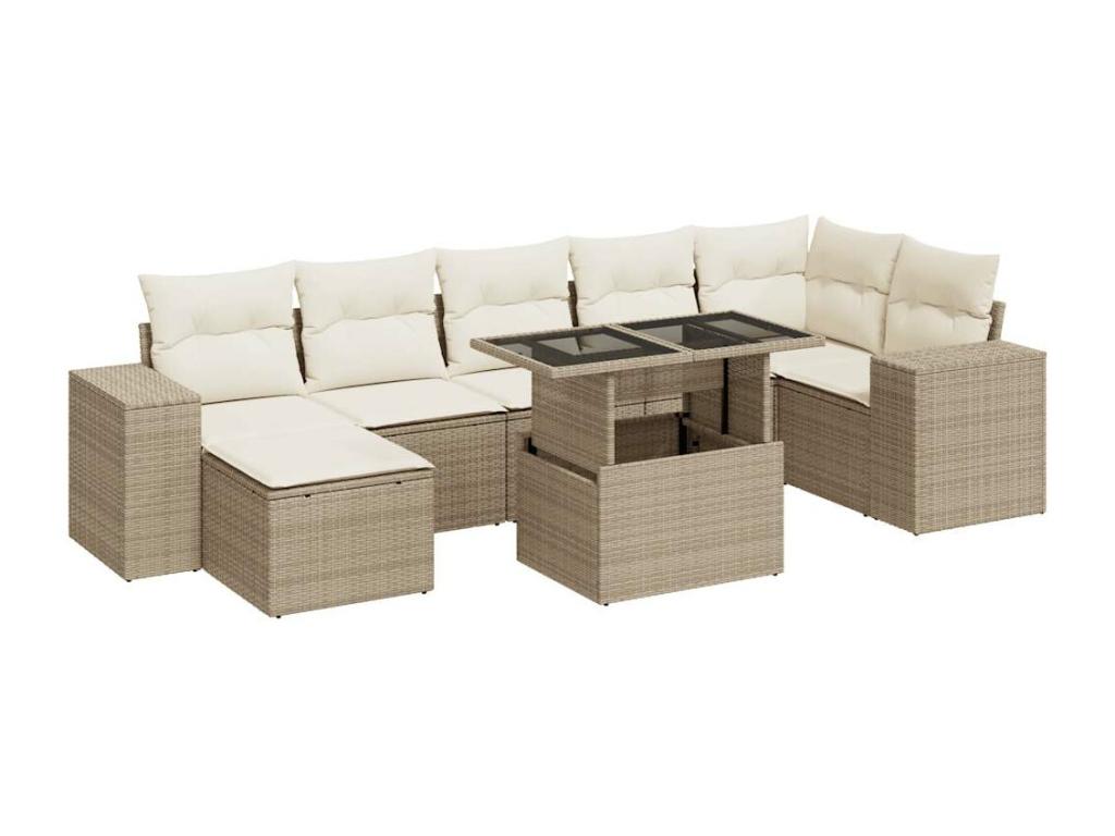 Salon de jardin avec coussins 8 pièces beige résine tressée HBLH95658