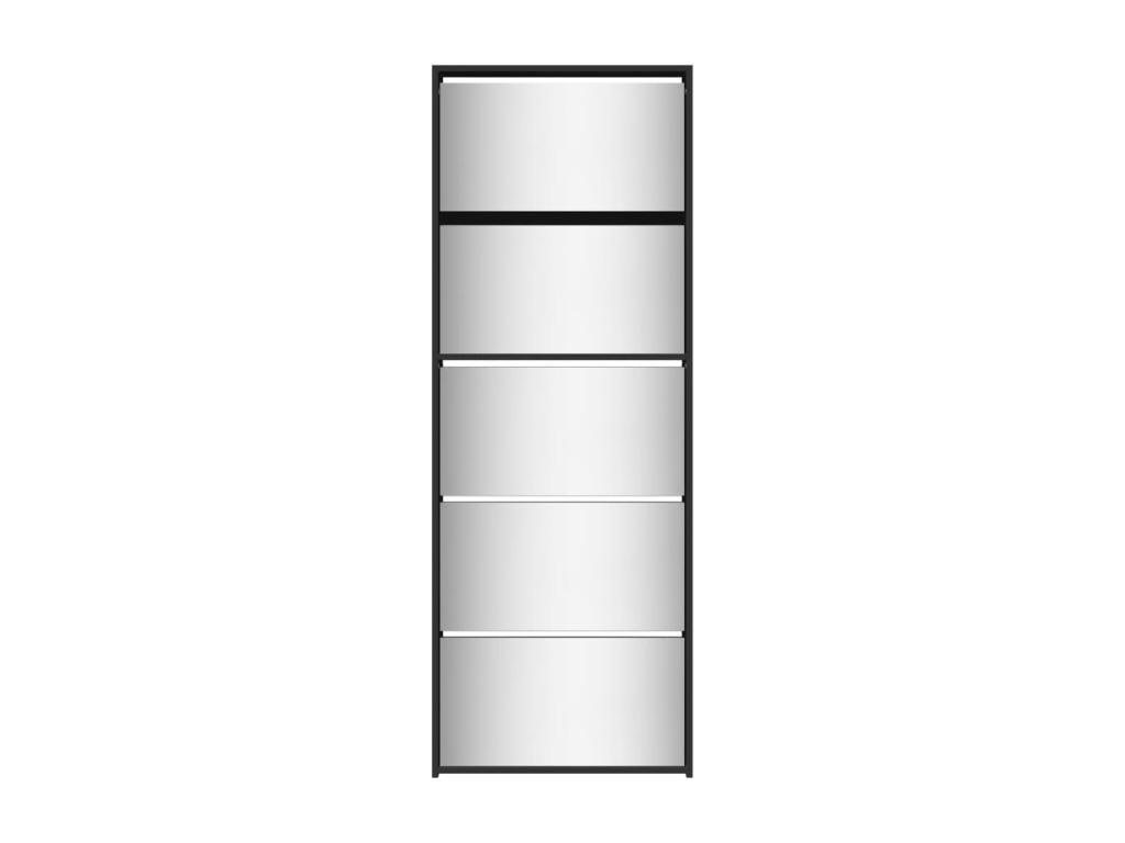 Armoire à chaussures 5 portes rabattables avec miroir Boisona H 170cm – Design moderne et élégant-Couleur Noir HFMQ54192