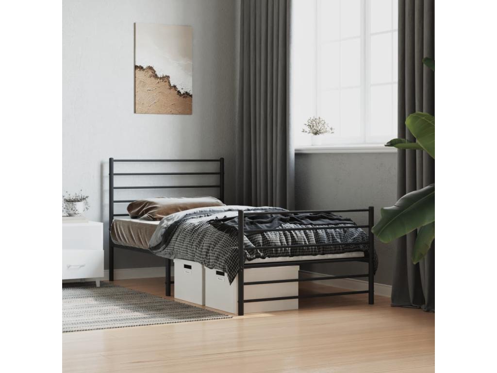 Cadre de lit métal avec tête de lit/pied de lit noir 90x200 cm NMJV21589