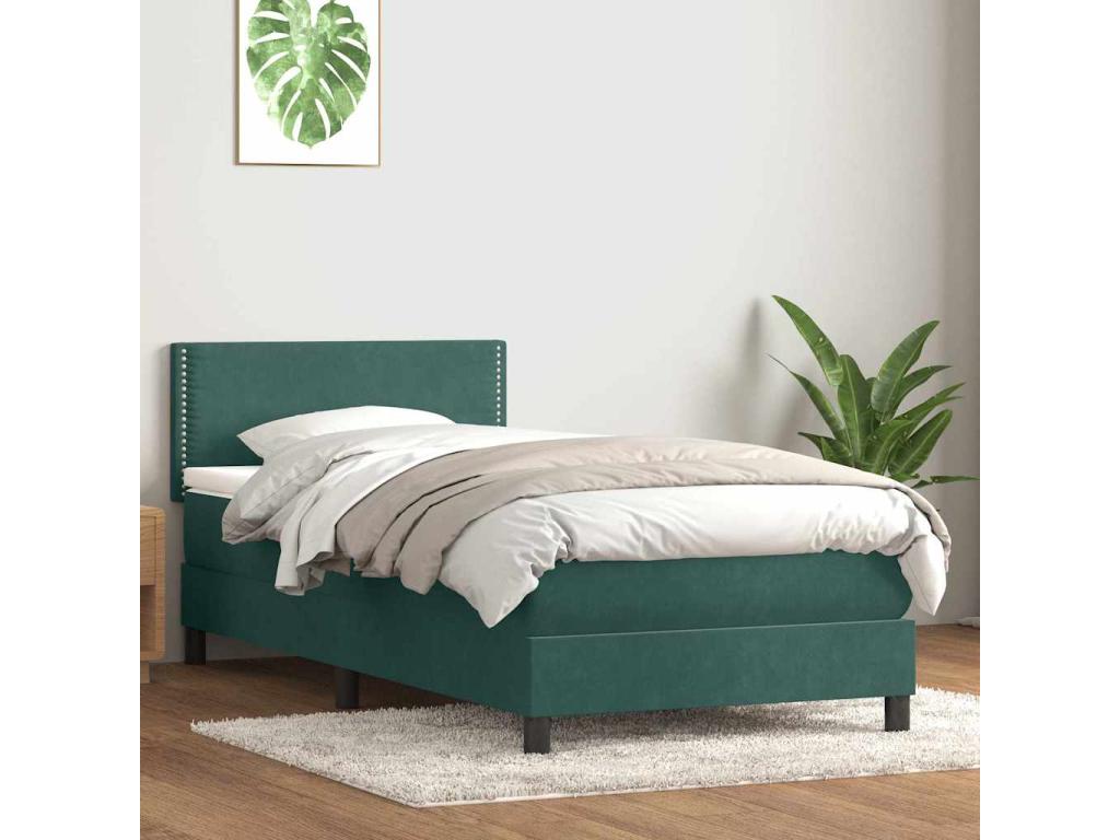 Sommier à Boisona de lit et matelas vert foncé 80x210 cm velours TTJF06138