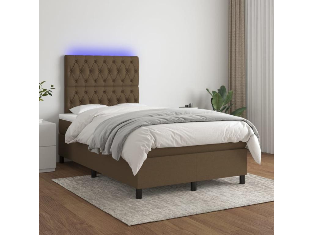Sommier tapissier matelas et LED Marron foncé 120x200 cm Tissu QRMS44921