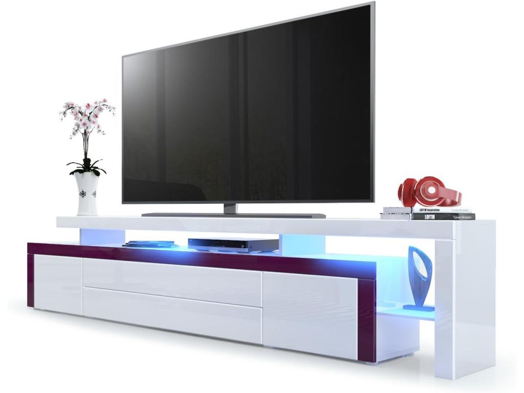 Meuble TV Blanc Brillant Et Bordure Mûre LED Rgb lxhxp 227x52x35 Cm IDVQ01447