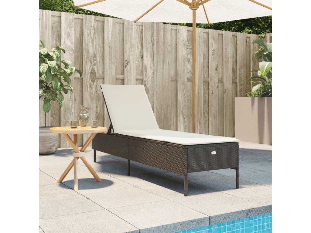 Chaise longue avec coussin marron résine tressée ANTZ61302