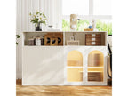 Buffet avec 2 portes vitrées et 2 portes magnétiques et 2 niches - LEDs - 140x35x90 cm - Bois MDF - pour salon cuisine - Blanc LGMV60147