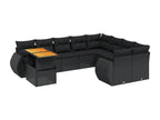 Salon de jardin 10 pcs avec coussins noir résine tressée KQBN51811