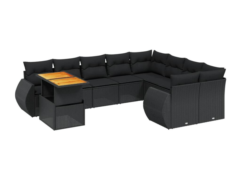 Salon de jardin 10 pcs avec coussins noir résine tressée KQBN51811