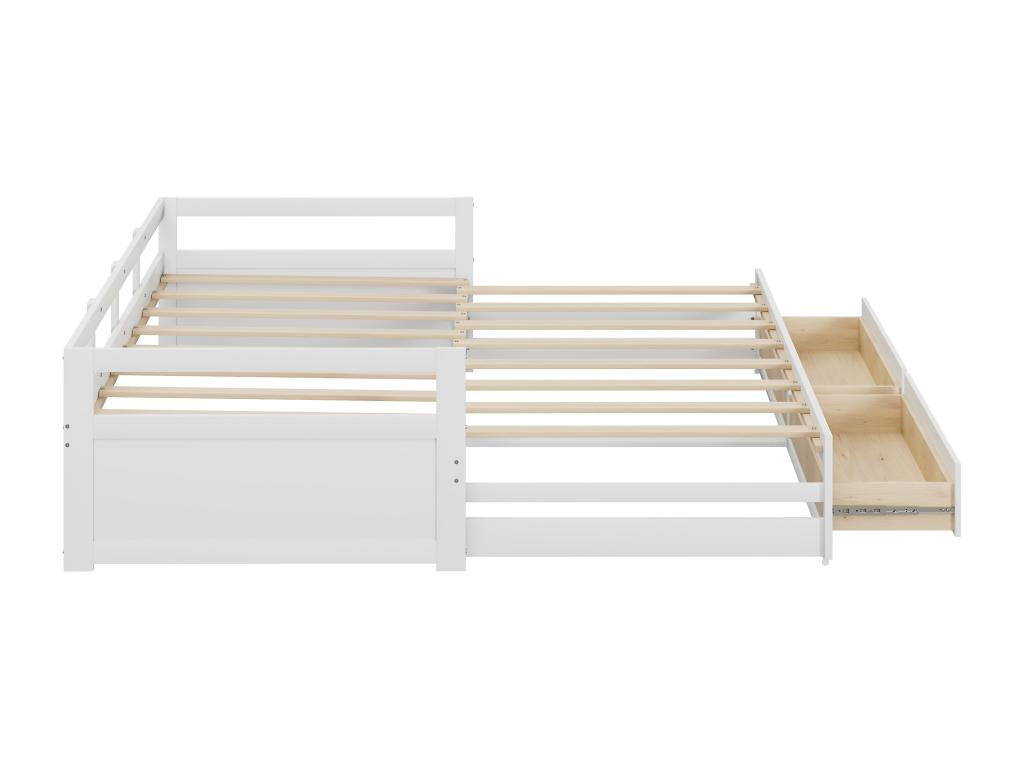 Lit gigogne 90x200 cm avec 2 tiroirs - Bois de pin - sommier à Boisona - blanc XBOC81148