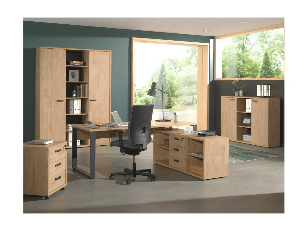 Bureau professionnel droit 150cm coloris chêne doré et noir collection Boisona. EGJG67492