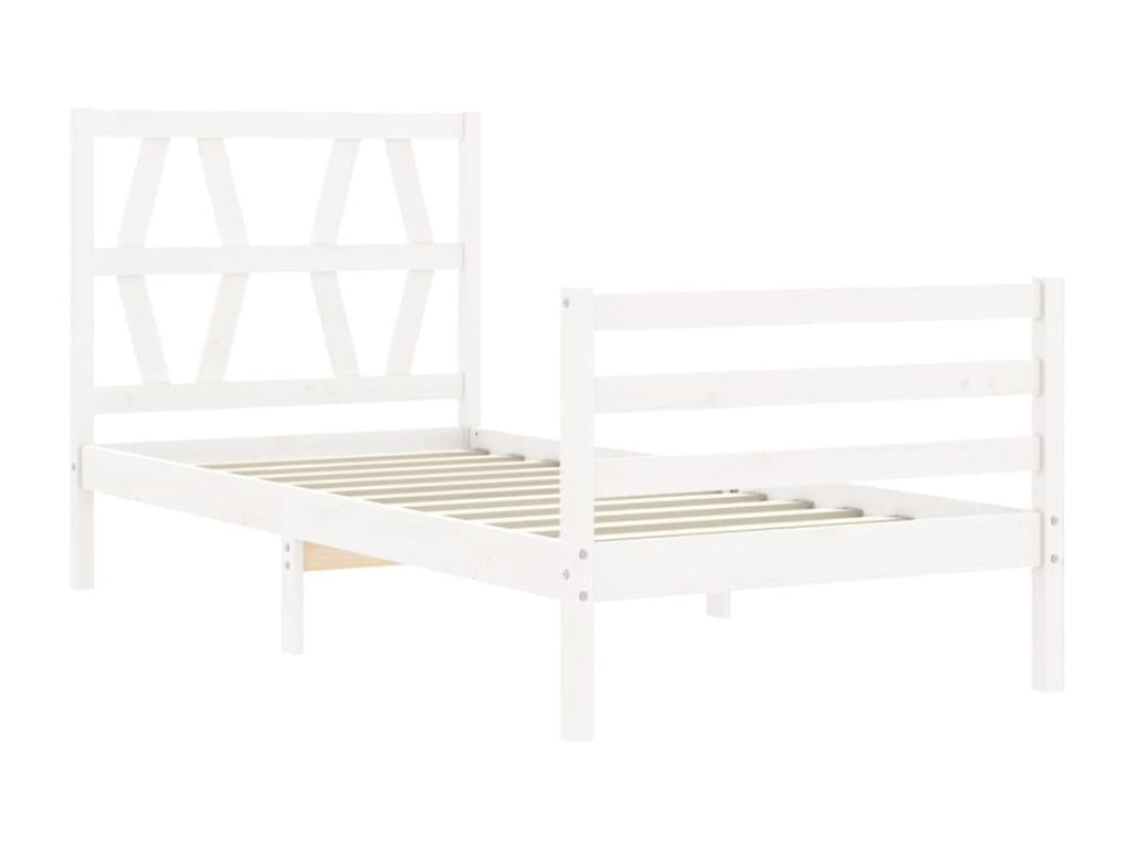Cadre de lit avec tête de lit blanc simple bois massif QBKU87637