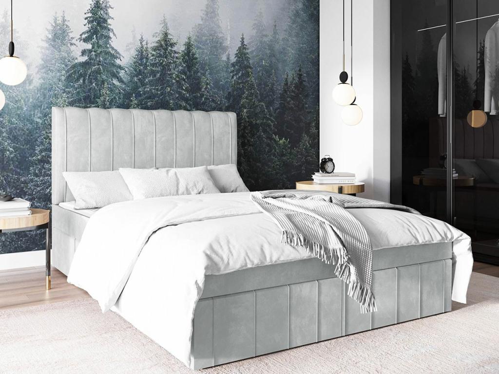 Lit continental Boisona 106 Double Continental Gris 180x200 Tapisserie 180x209cm LRZL64800