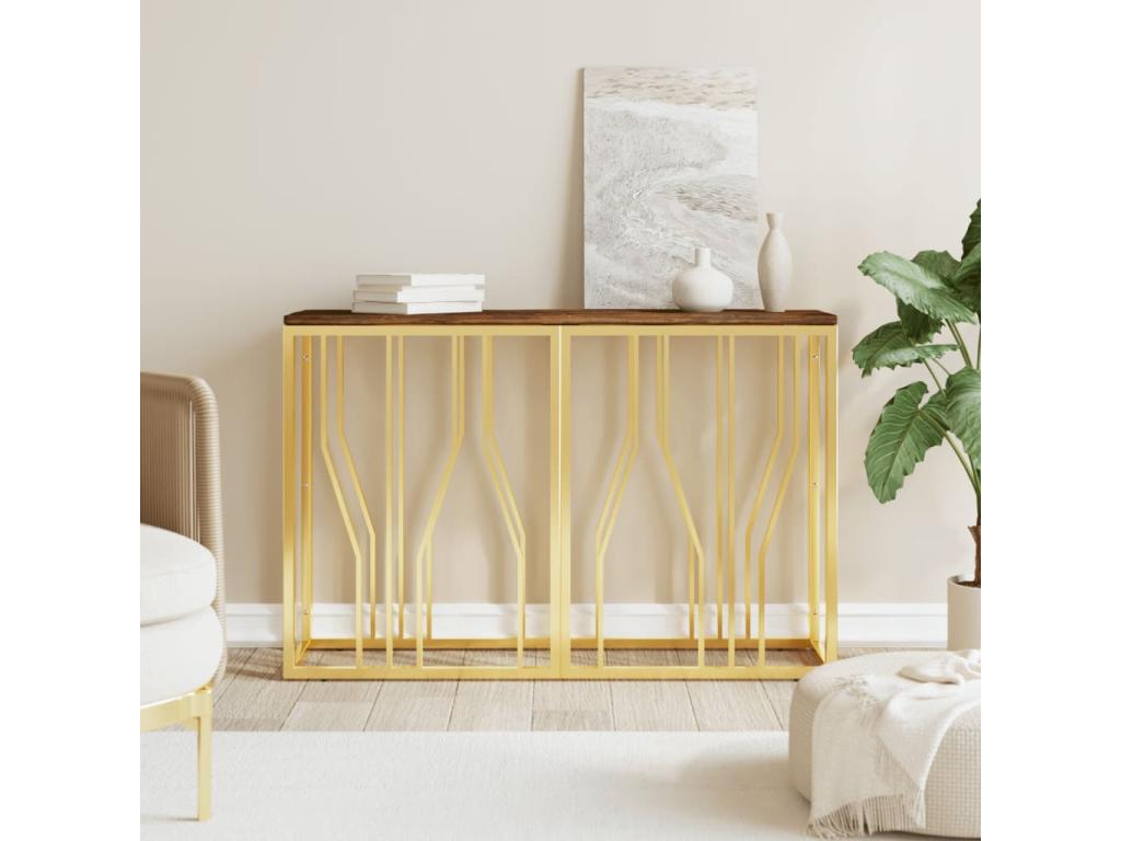 Table console doré acier inoxydable et bois massif récupération GSAM80825