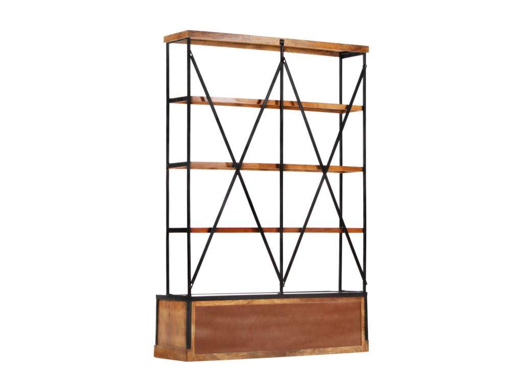 Bibliothèque à 4 étagères avec 6 tiroirs 122x36x181 cm Manguier JAMF83703