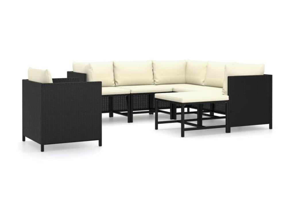 Salon de jardin 7 pcs avec coussins Résine tressée Noir 36 SQLY55753