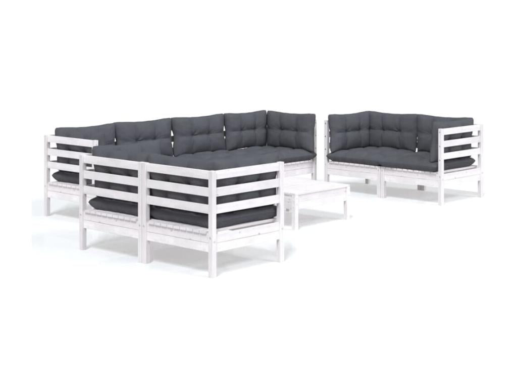 Salon de jardin 9 pcs avec coussins bois de pin massif UEMI95134