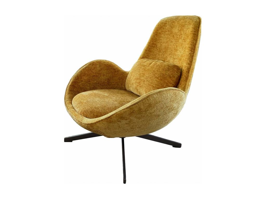 Boisona - Fauteuil rotatif en velours jaune moutarde JICZ12228