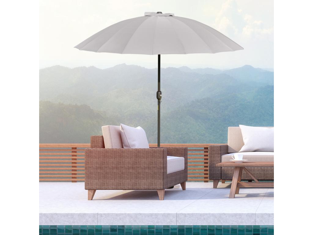 Parasol inclinable rond avec Boisona métal fibre de verre 2,55 m polyester haute densité gris ENHS12929
