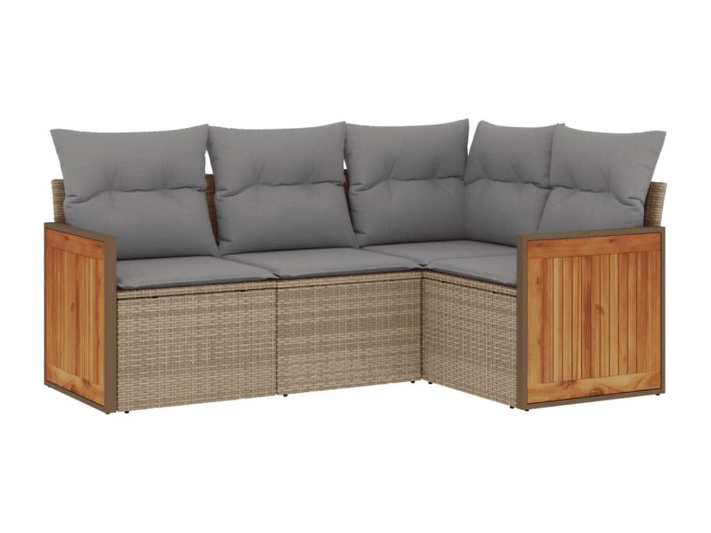 Salon de jardin avec coussins 4 pcs beige résine tressée LKZO51896