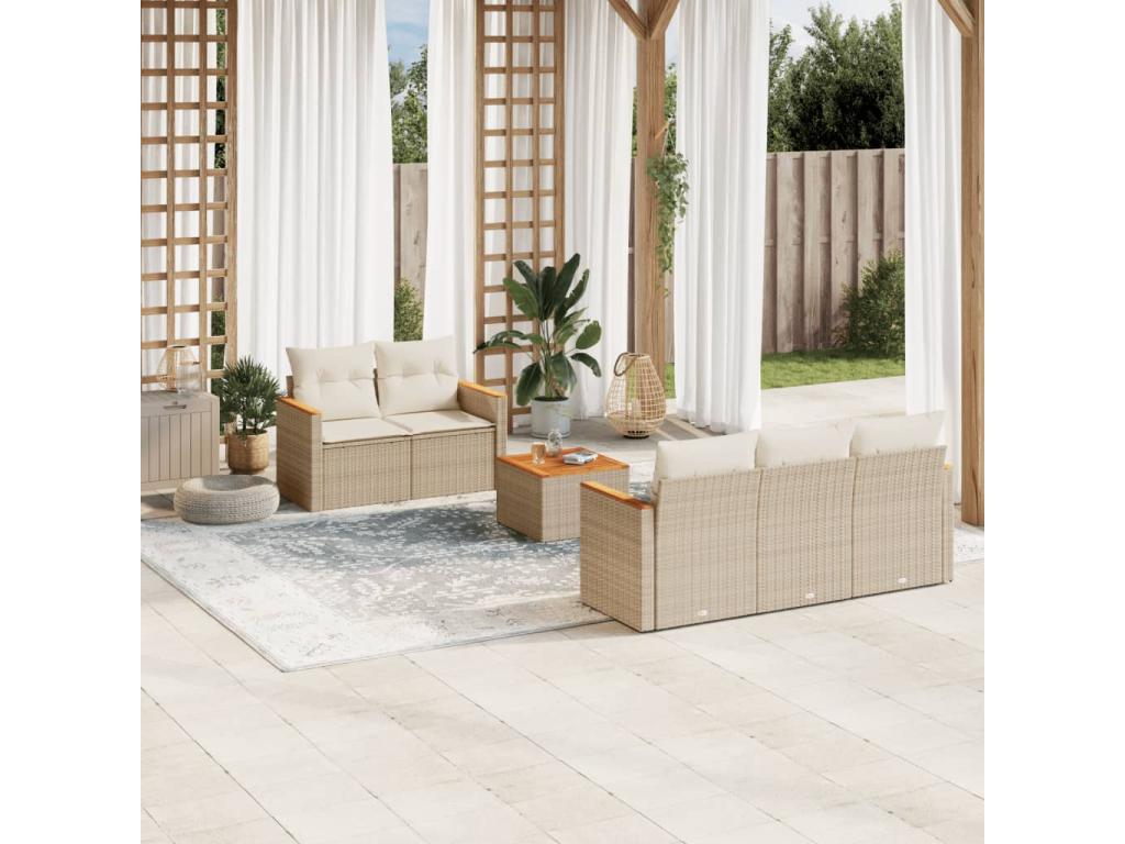 Salon de jardin avec coussins 6 pièces beige résine tressée LXXI87600