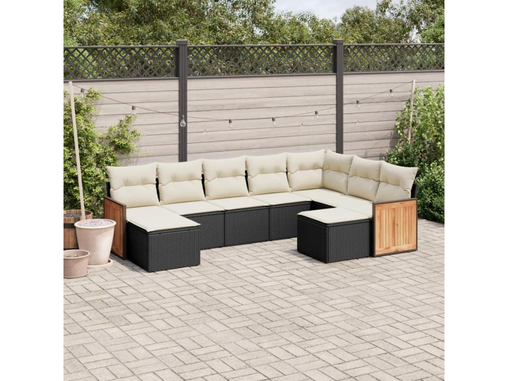 Salon de jardin 9 pcs avec coussins noir résine tressée SHLH01561