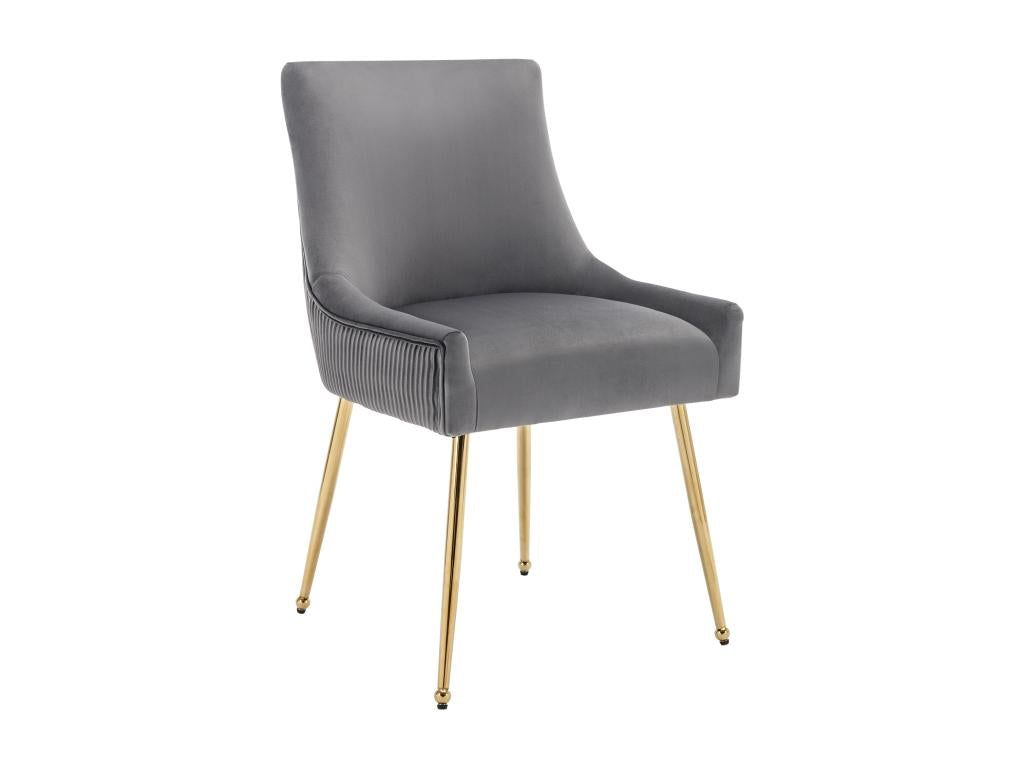 Lot de 2 Chaises rembourrées en velours avec pieds plaqués - Gris / Doré JZND01410