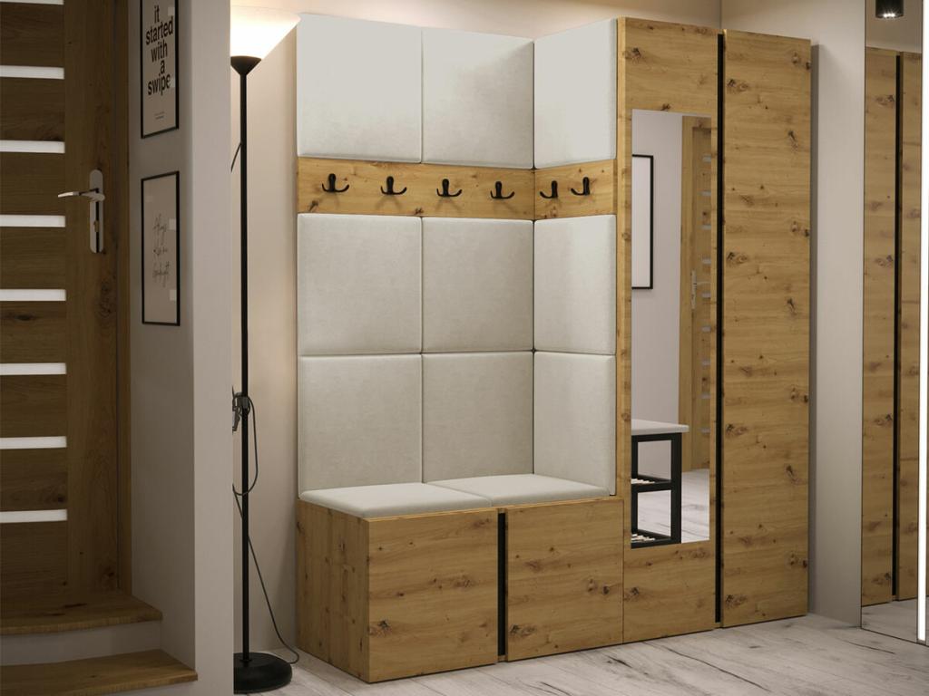 Meuble d'entrée Boisona 278 186x158x46cm Miroir Chêne Boisona Tapisserie - Stratifié SEQY06401