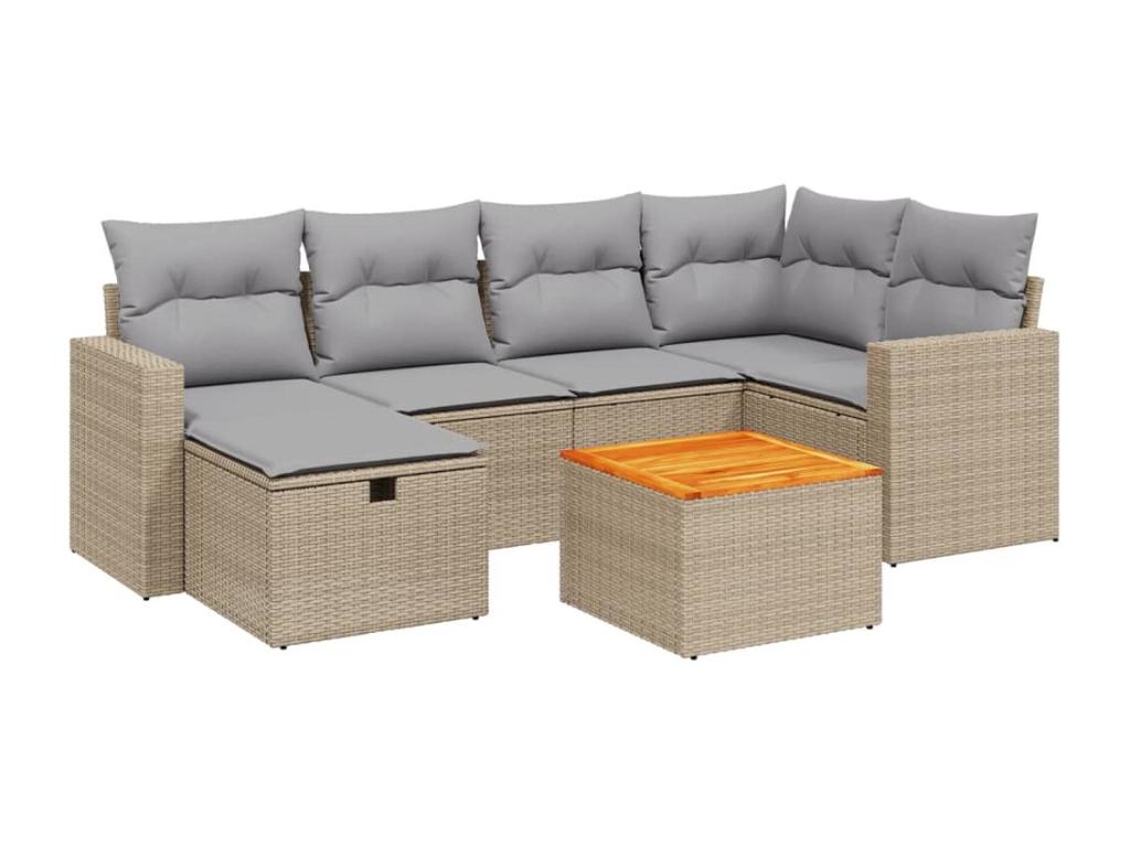 Salon de jardin avec coussins 7 pièces Boisona beige résine tressée YDPI82659