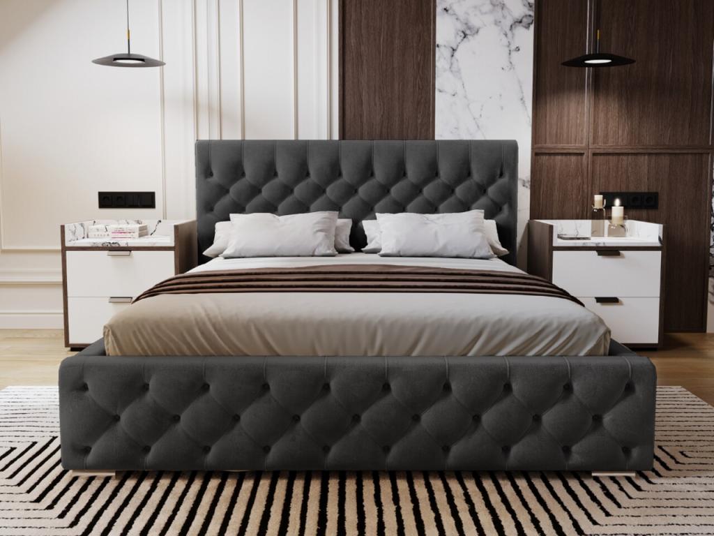Lit rembourré avec rangement - 180x200 - lit double - velours - noir - Boisona YCLB40491
