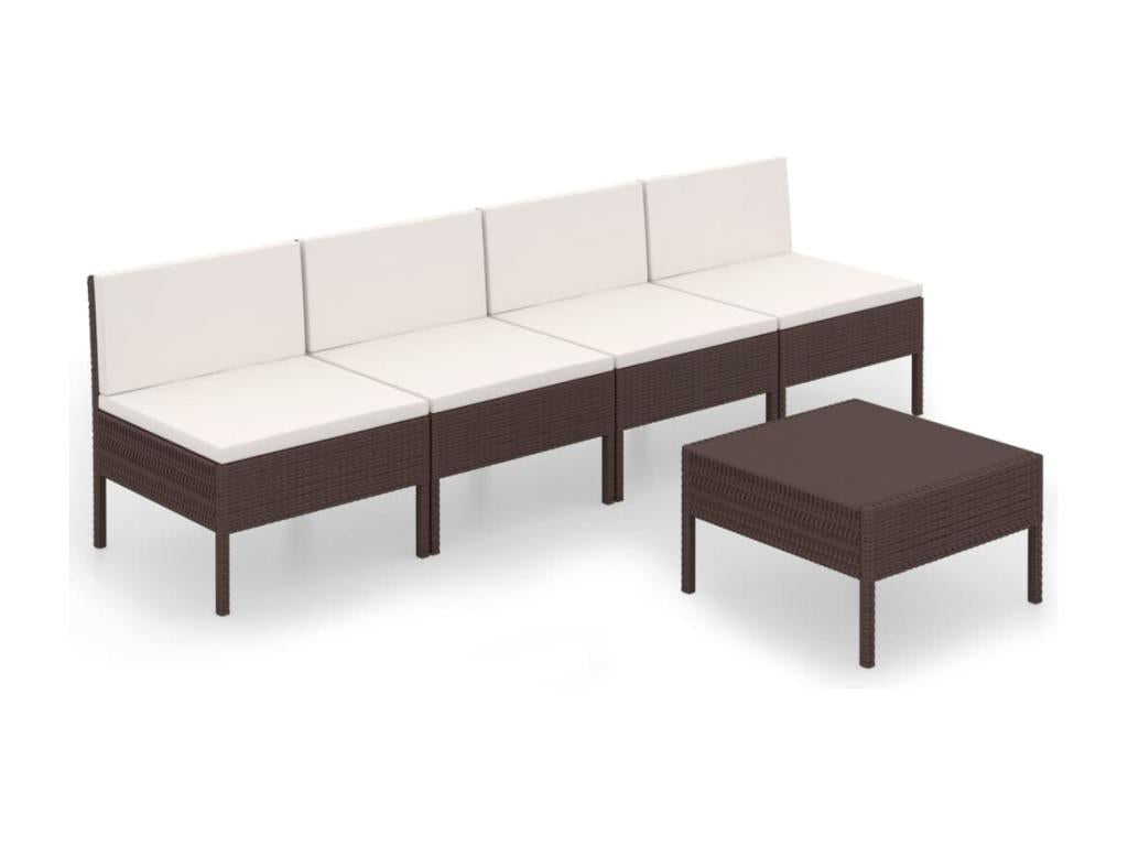 Salon de jardin 5 pcs avec coussins Résine tressée Marron 37 FCOB38207