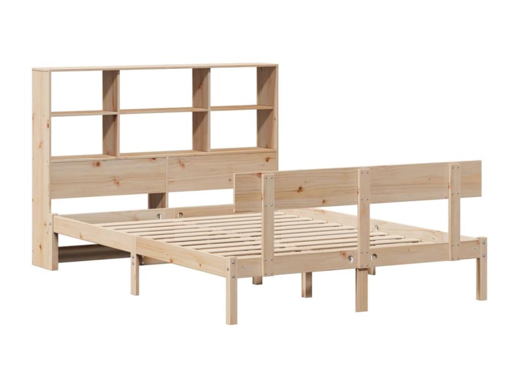 Lit bibliothèque sans matelas 140x200 cm bois massif de pin WIFP88122