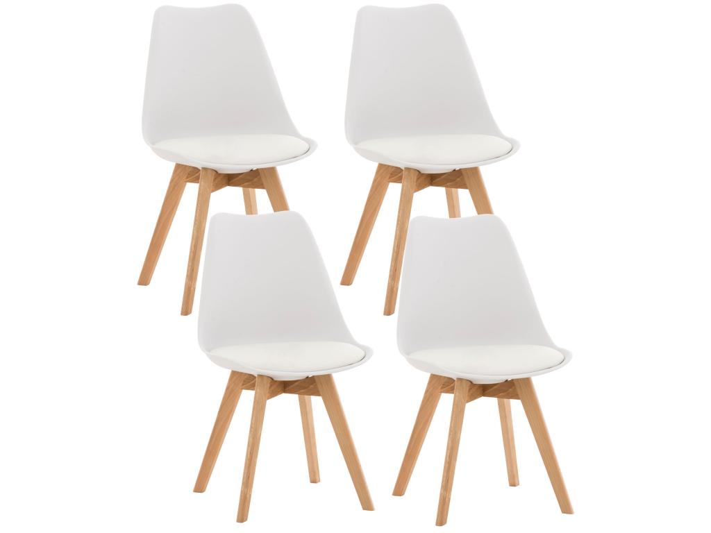 Lot de 4 Chaise de salle à manger - Plastique / Bois - Blanc - Boisona ZIMY84601