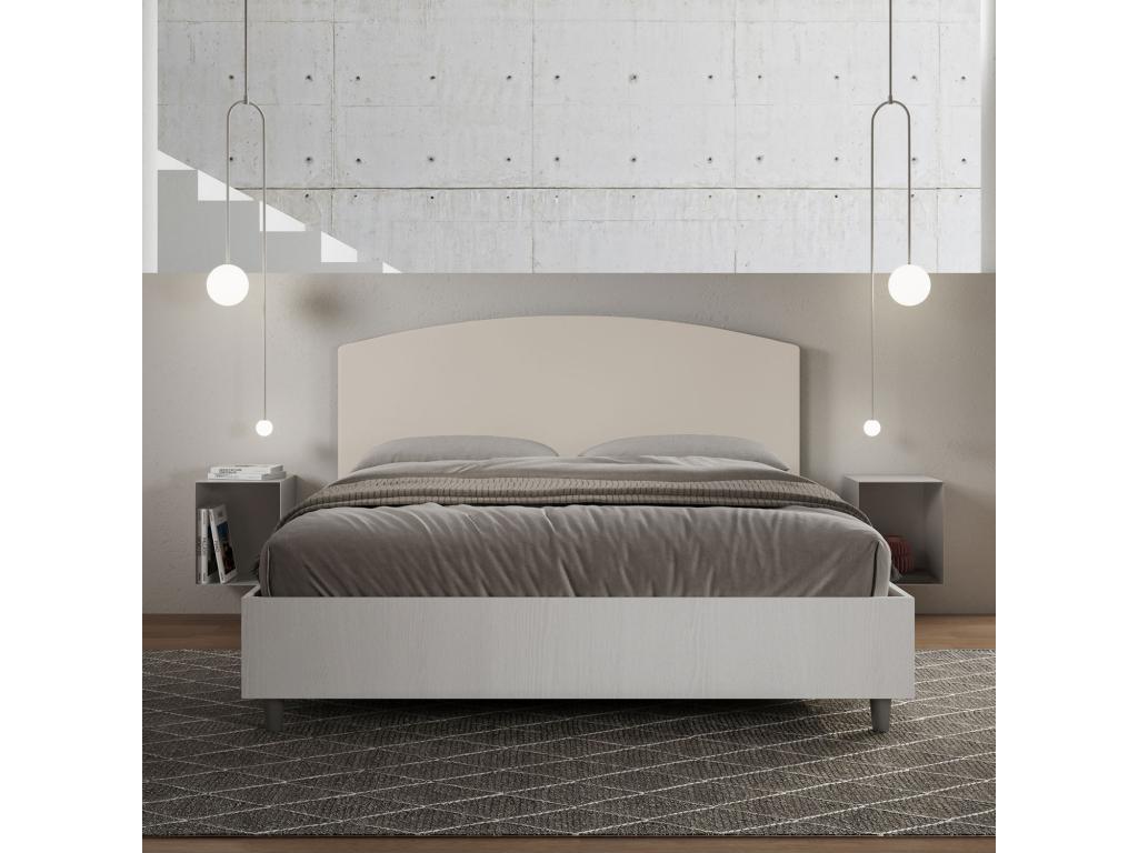 Lit avec sommier 160x190 structure frêne blanc tête de lit similicuir Boisona IXCD15154