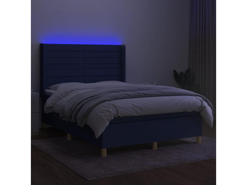 Sommier à Boisona de lit matelas et LED Bleu 140x190 cm Tissu YOKS64749