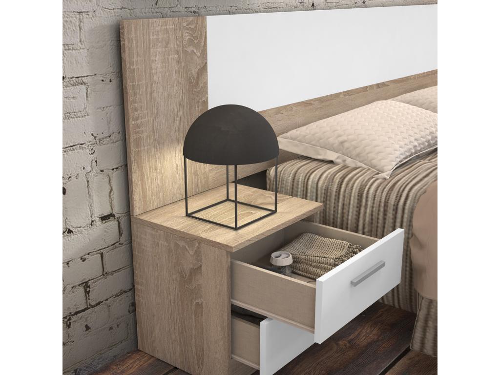 Table de chevet table de nuit coloris chêne Boisona blanc - Longueur 40 x profondeur 35 x hauteur 40 cm JBUL31236