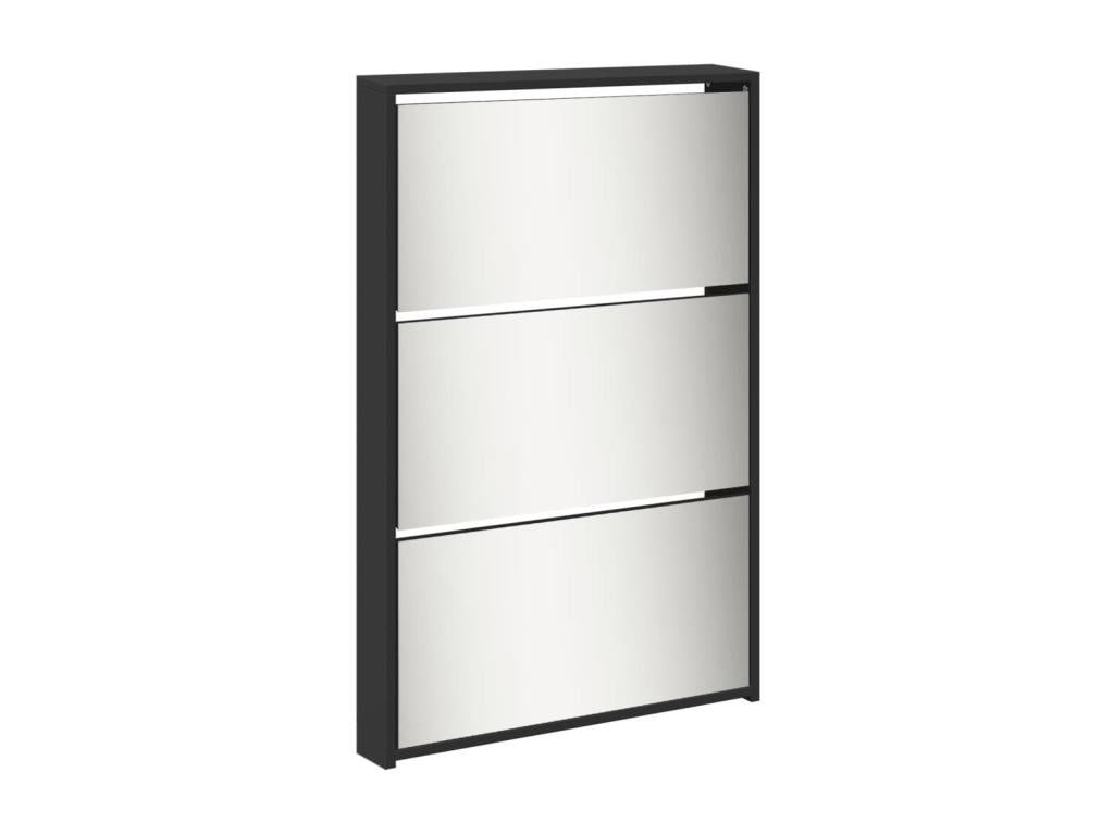 Armoire à chaussures 5 portes rabattables avec miroir Boisona H 170cm – Design moderne et élégant-Couleur Noir HFMQ54192