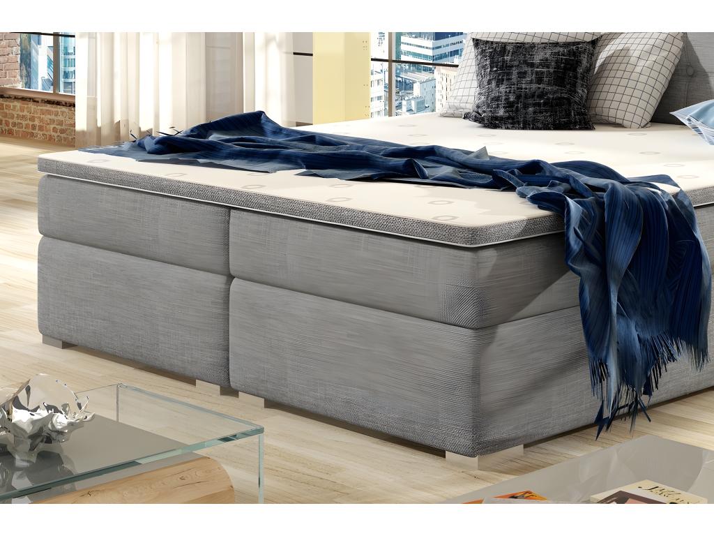 Ensemble boxspring complet tête de lit sommiers matelas surmatelas Boisona - tissu luxe gris - 140x200 cm NDOX13511