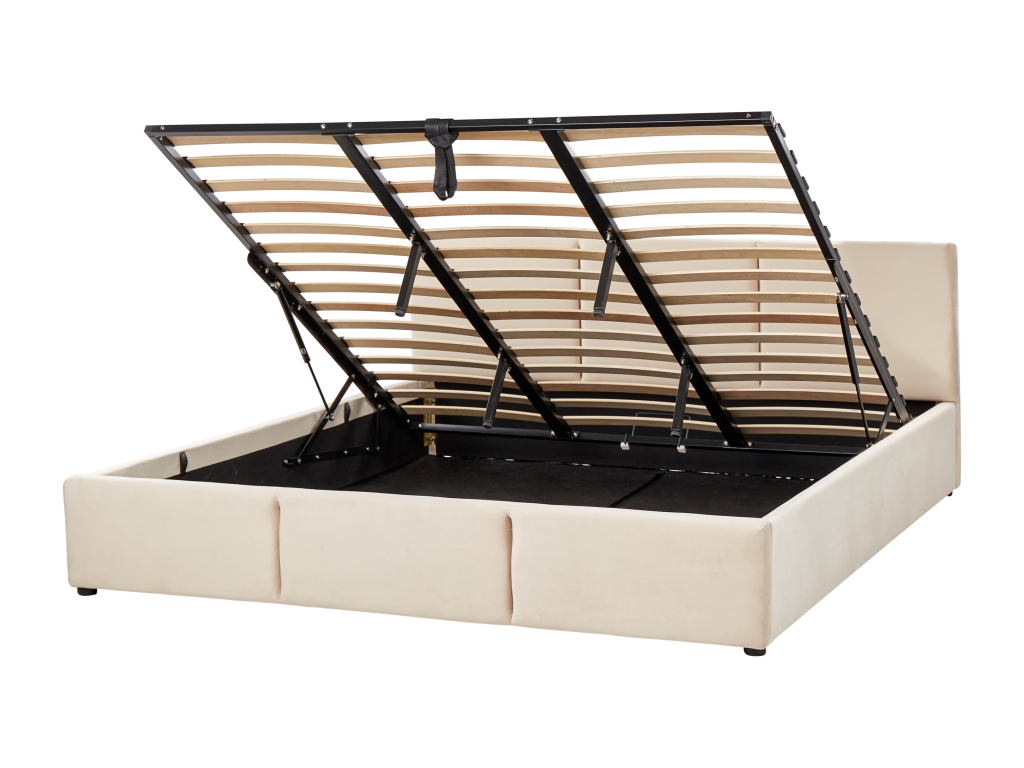 Lit en velours beige, 180 x 200 cm