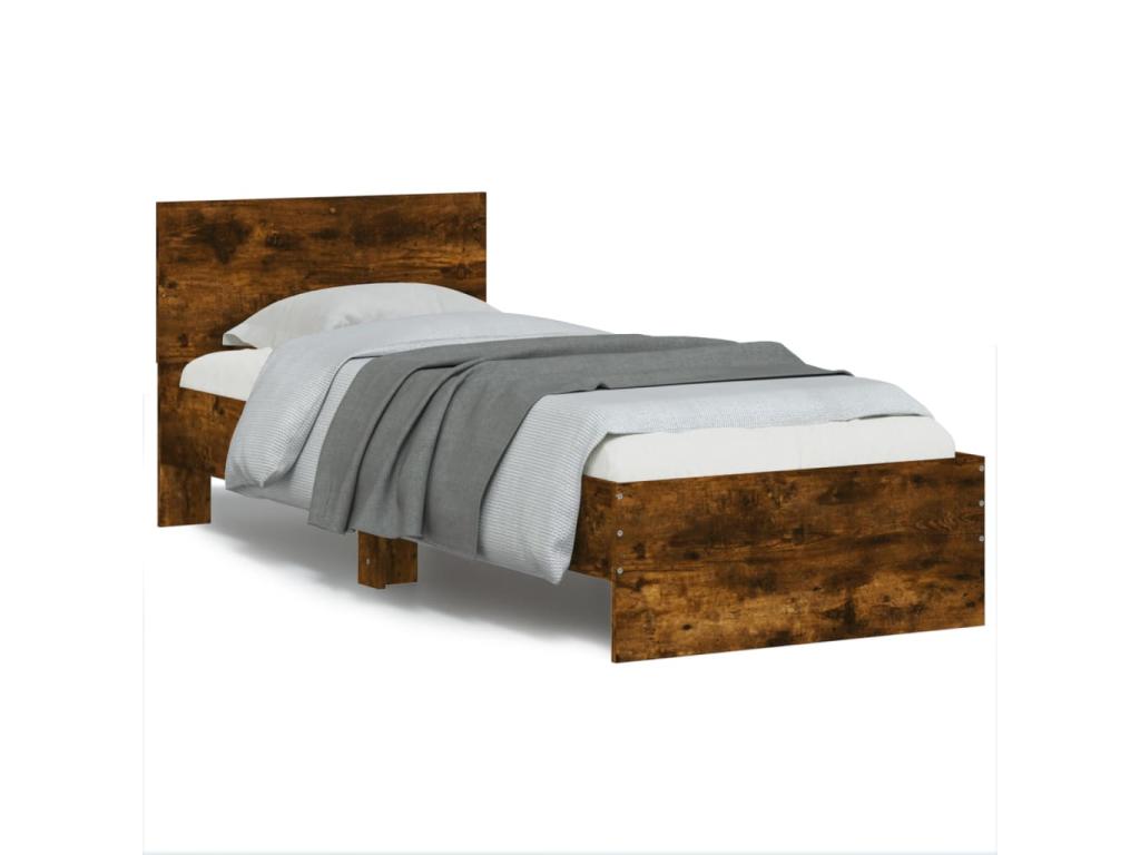 Cadre de lit tête de lit et Boisonaères LED chêne fumé 75x190 cm IYEW68781