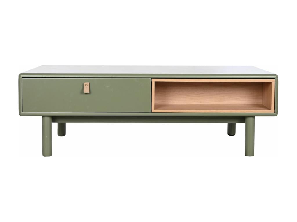 Table basse table de salon rectangulaire avec 2 tiroirs en bois naturel et PU vert - longueur 120 x profondeur 60 x Hauteur 40 cm YNQC33341