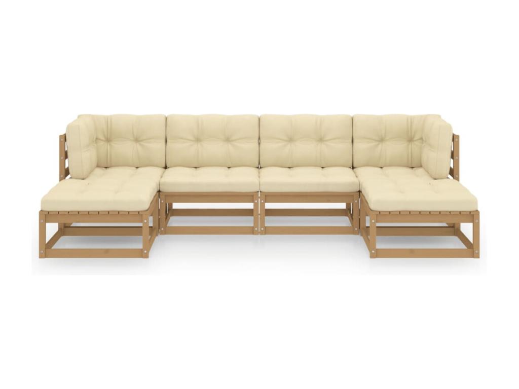 Salon de jardin 6 pièces avec coussins Marron miel Bois de pin ZEBA82129
