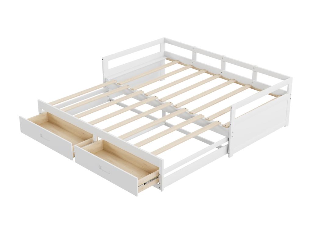 Lit gigogne 90x200 cm avec 2 tiroirs - Bois de pin - sommier à Boisona - blanc XBOC81148