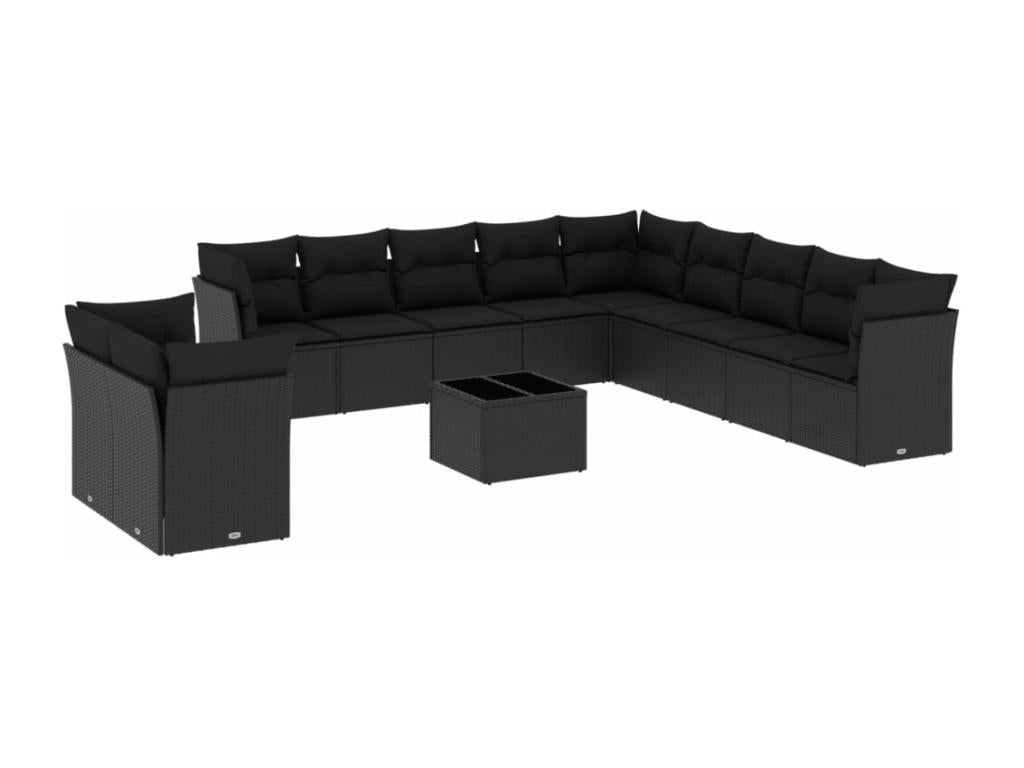 Salon de jardin 12 pcs avec coussins noir résine tressée RINS82505