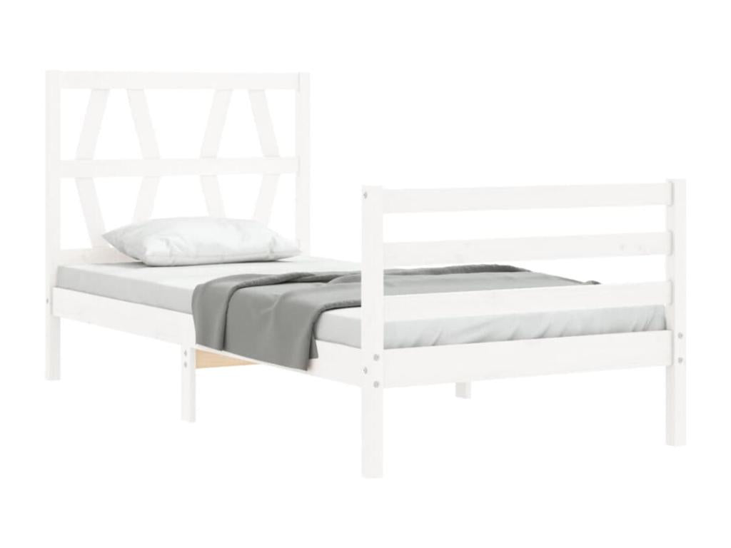Cadre de lit avec tête de lit blanc simple bois massif QBKU87637
