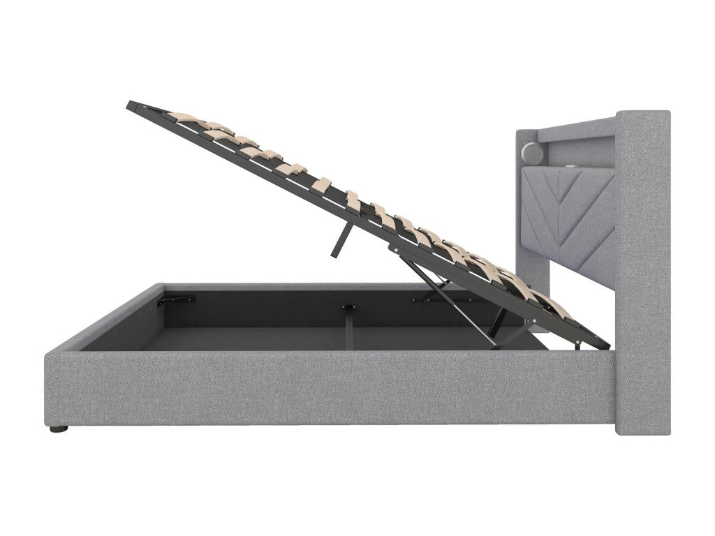 Lit coffre 160x200cm - tissu en lin - avec LED et prise USB - Gris QNEJ80885