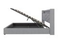Lit coffre 160x200cm - tissu en lin - avec LED et prise USB - Gris QNEJ80885