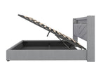 Lit coffre 160x200cm - tissu en lin - avec LED et prise USB - Gris QNEJ80885