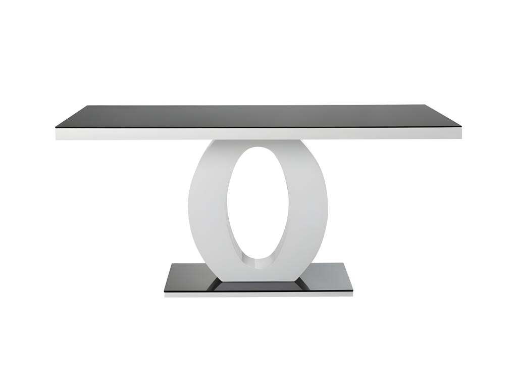 Table à manger Boisona - 6 personnes - MDF laqué / Verre trempé - Noir / Blanc CJXQ99936