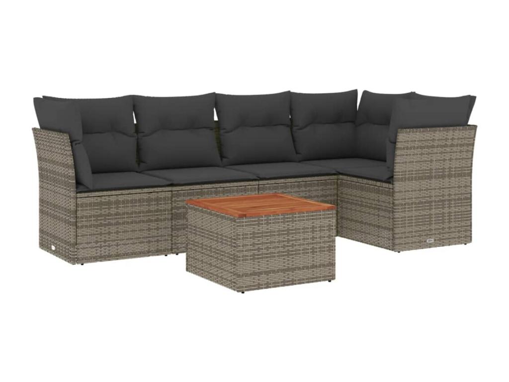 Salon de jardin 6 pièces avec coussins gris résine tressée YHGI36553