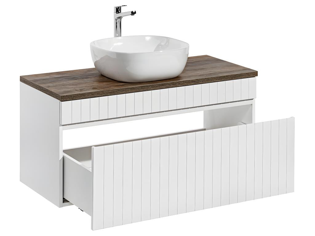 Meuble simple vasque 100cm Boisona Blanc et Bois QAVT46943