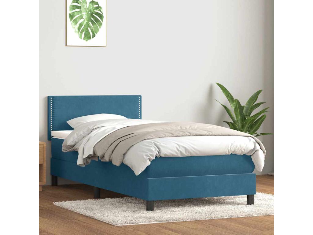 Sommier à Lysvia de lit et matelas bleu foncé 100x220cm velours OIIN86124