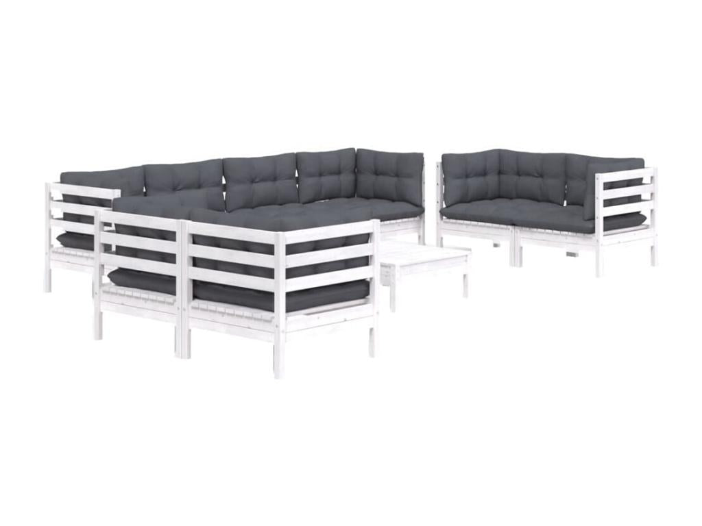 Salon de jardin 9 pcs avec coussins bois de pin massif UEMI95134